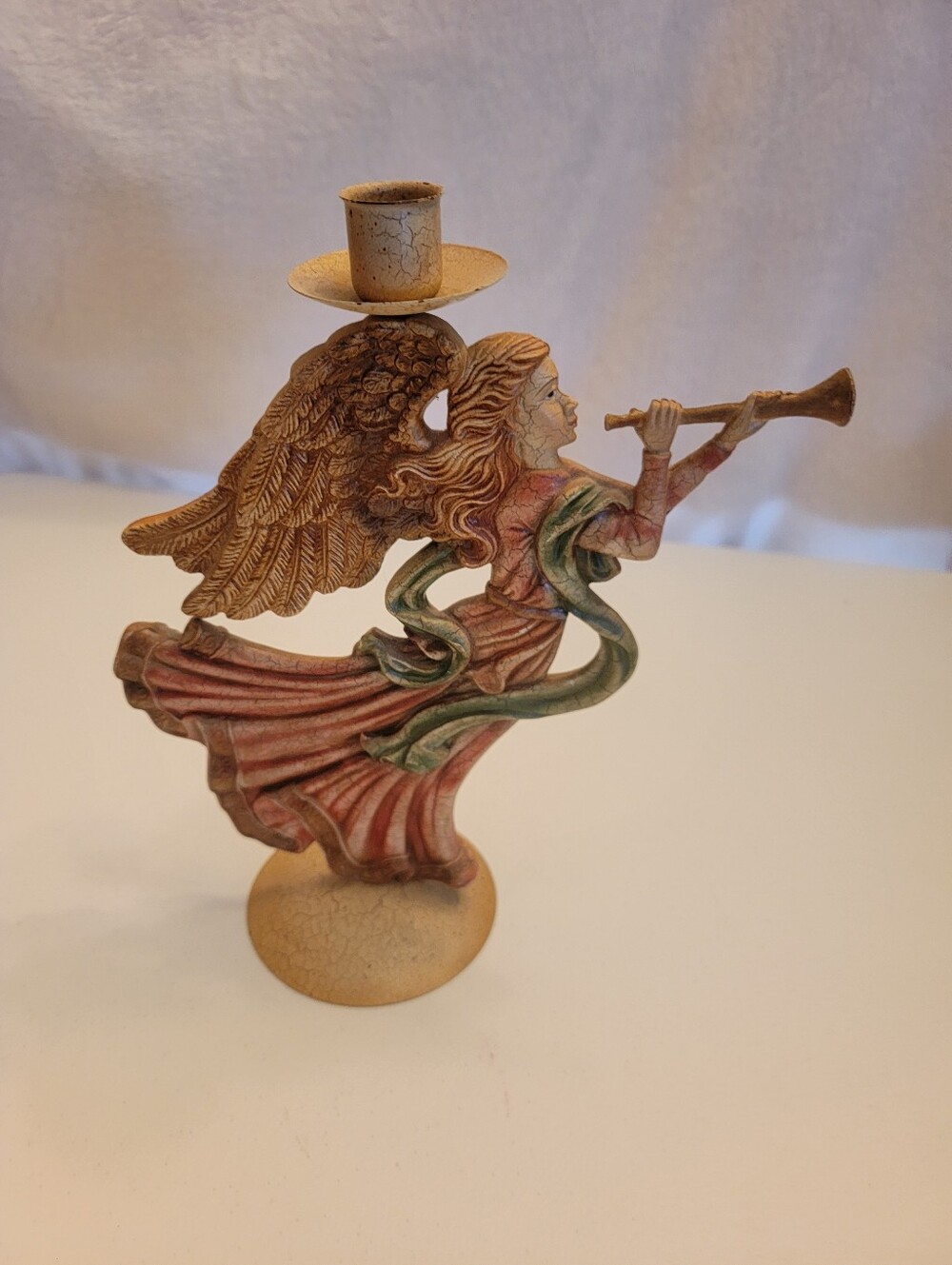 Decorative Angel Taper Candle Holder – Beige and Muted Red,Green